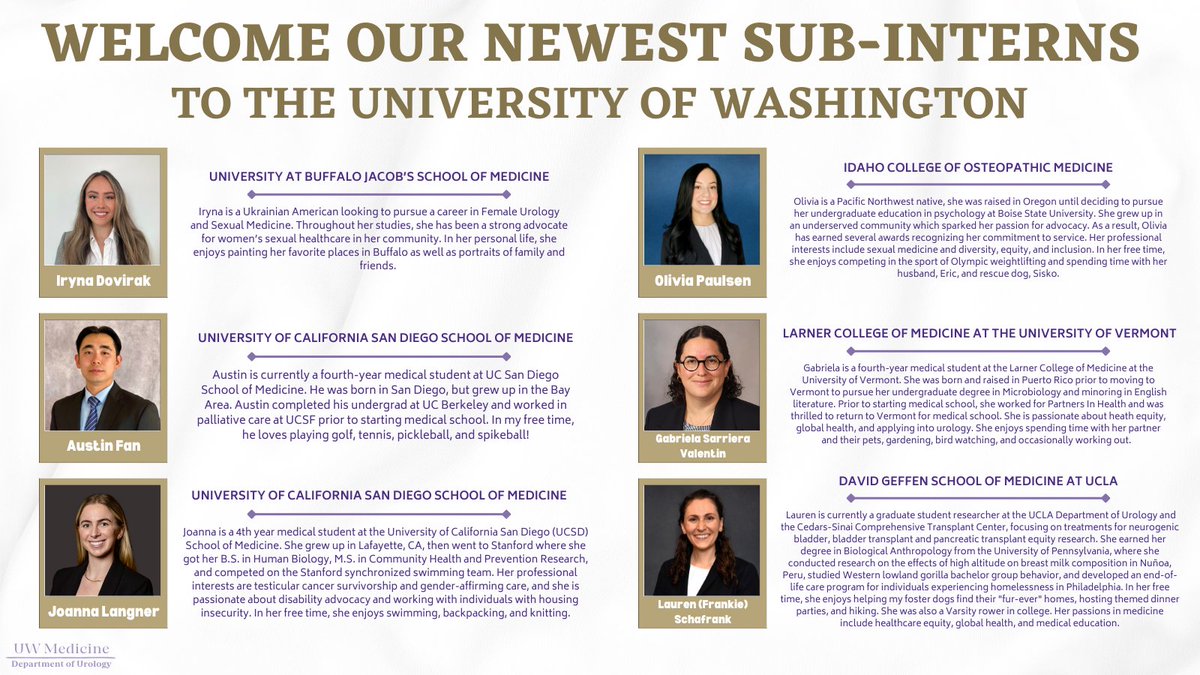 UW Urology (@uwurology) on Twitter photo Today we welcome our last round of sub-interns! We are so excited for you all to join our department and can't wait to see all you accomplish! <a href="/LSchafrank/">Lauren (Frankie) Schafrank</a> @gfsarriera @oliviaapaulsen <a href="/JoannaLangner_/">Joanna Langner</a> Today we welcome our last round of sub-interns! We are so excited for you all to join our department and can't wait to see all you accomplish! <a href="/LSchafrank/">Lauren (Frankie) Schafrank</a> @gfsarriera @oliviaapaulsen <a href="/JoannaLangner_/">Joanna Langner</a>