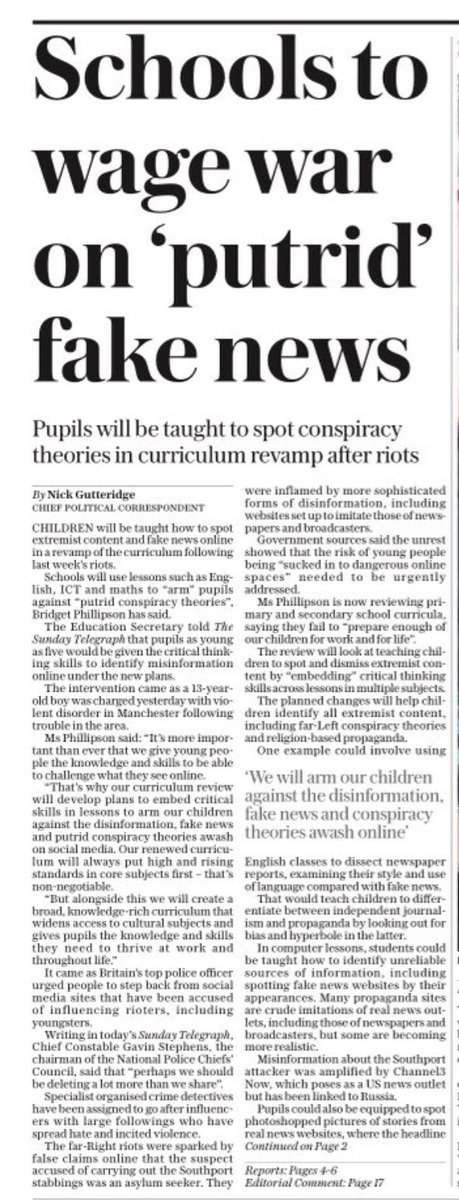 NEW: In todays <a href="/Telegraph/">The Telegraph</a>, “schools to wage war on putrid fake news”