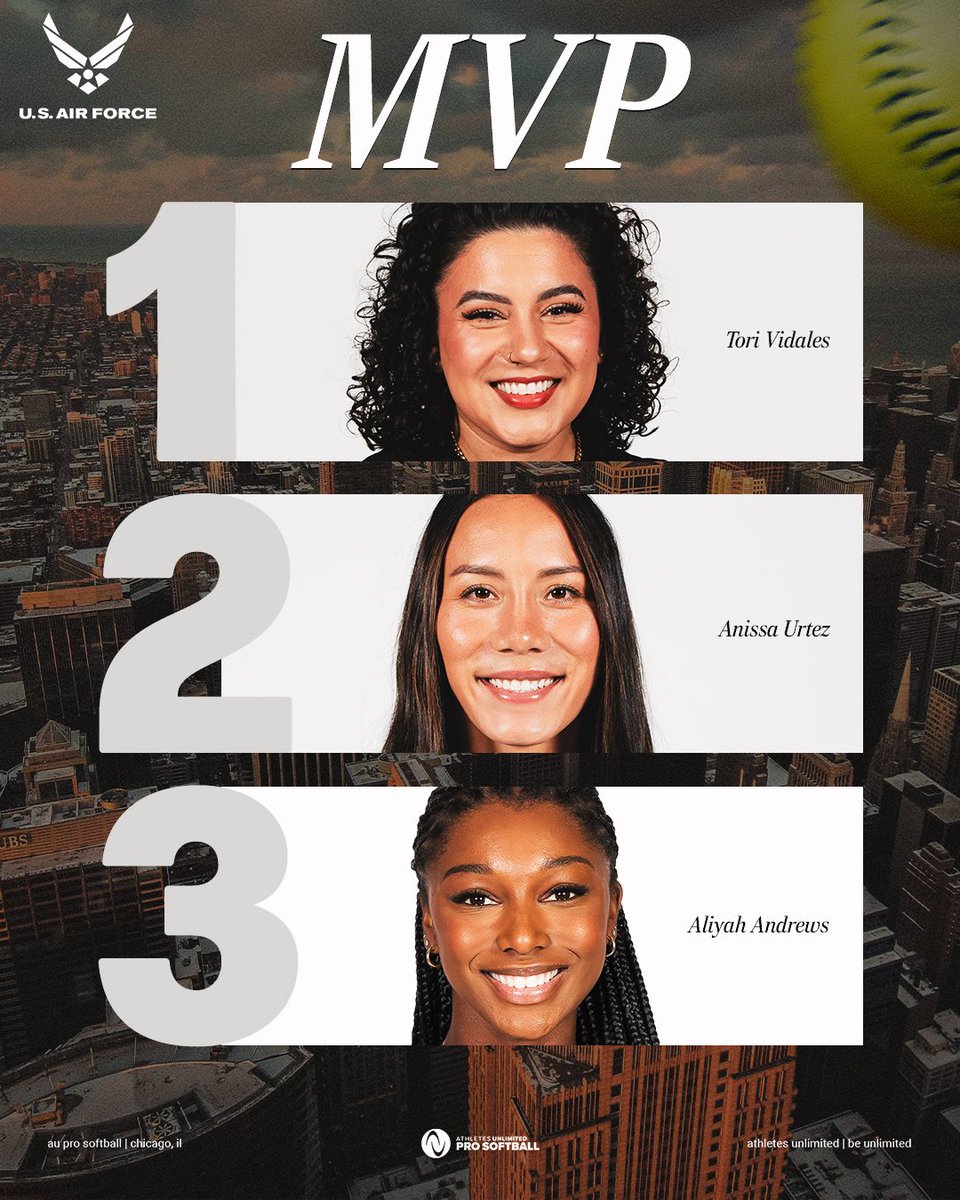 theAUSLofficial's tweet photo. Game 16 MVPs are in…🥁 

1️⃣ @vidalestori 
2️⃣ @nniiiss_ 
3️⃣ @andrews_aliyah 

#AUProSB | @USAFRecruiting https://t.co/LIXgh5atTW
