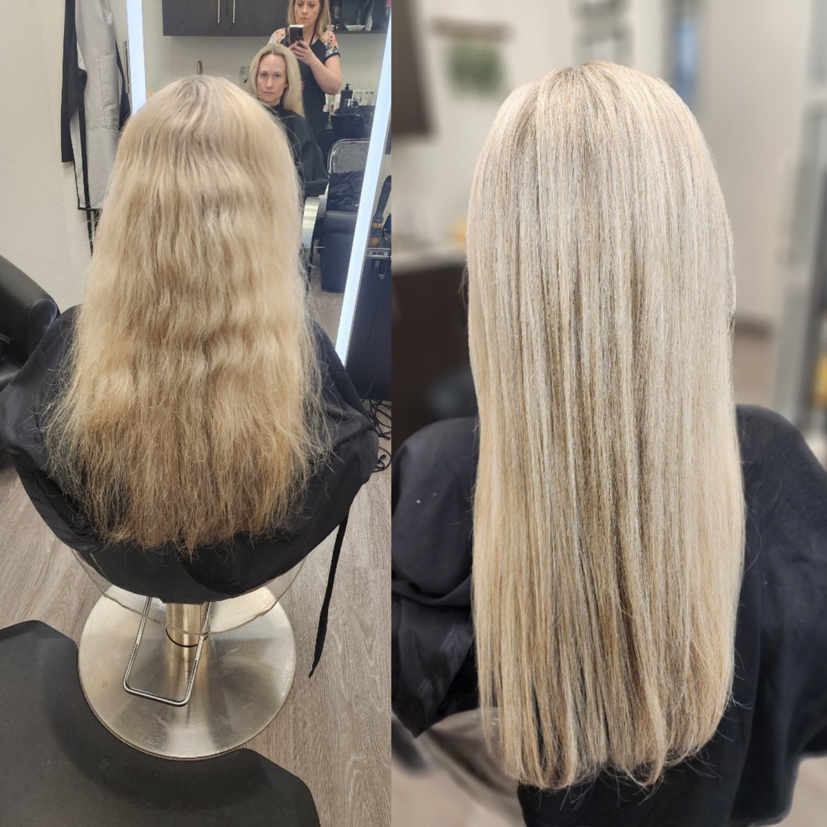 HairGayla's tweet photo. "Welcoming my new client, Farah! We took her from a warm drab to a stunning bright blonde with all-over traditional foils, finishing with a soft root smudge for that seamless, natural blend. Absolutely loving this transformation and the shine in her hair! ✨

#BlondeGoals https://t.co/pnrF821PmJ