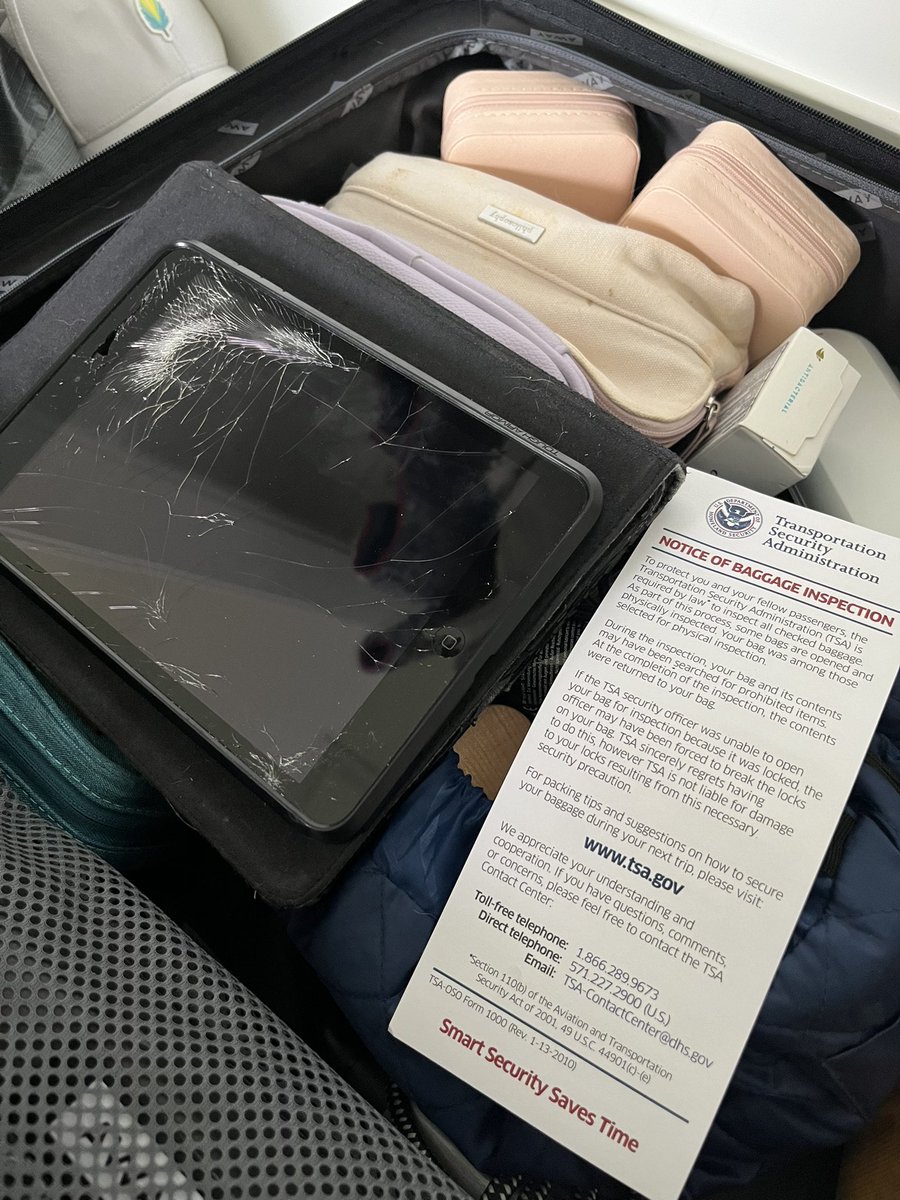 lgamuk's tweet photo. Strong work @AmericanAir and @TSA 
Really appreciate you guys doing your job so well. Funny how this was buried and protected only to find it on top in the open (and shattered) after a search. Top notch standards as always 👌🏻 https://t.co/akCBw0EWbv