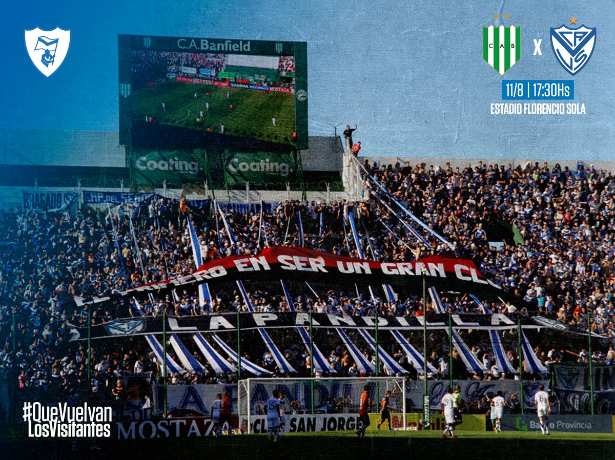 ⚽ Liga Profesional | Fecha 10 🏆
🆚 Banfield
👨‍⚖️ Pablo Dóvalo
🗓 Domingo 11/08
🕙 17:30 hrs
🏟 Estadio Florencio Sola
📺 Los socios podrán acercarse al sector parrillas del <a href="/velez/">Vélez Sarsfield</a> y vivirlo juntos en pantalla gigante.
🚍 #QueVuelvanLosVisitantes 🥁 #ElClubEsDeLosSocios