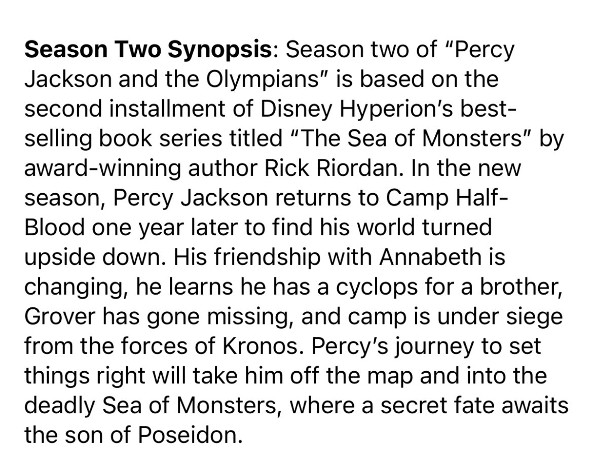 OFFICIAL SYNOPSIS FOR #PJO SEASON 2!! #PercyJackson #D23
