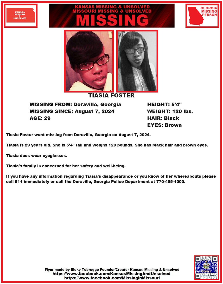 KansasMissing's tweet image. #SPECIALREQUEST #MISSINGPERSON #MISSING PLEASE SHARE/PRINT/POST!!! TIASIA FOSTER (DORAVILLE, GEORGIA)!!! @AnnetteLawless #KansasMissing #MissingInKS #DoravilleGA #Georgia