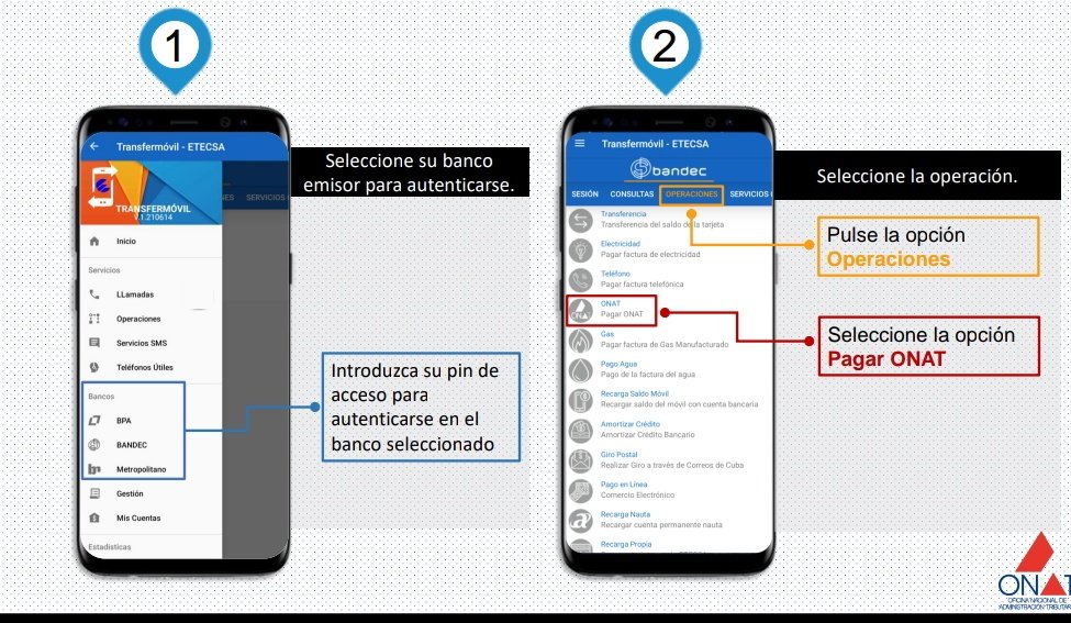 Usted puede realizar el pago de sus obligaciones tributarias utilizando #Transfermóvil con una bonificación que facilita el ahorro de sus finanzas.
Desde el menú Operaciones de cada banco puede Pagar ONAT.
<a href="/OnatdeCuba/">ONAT de Cuba</a>