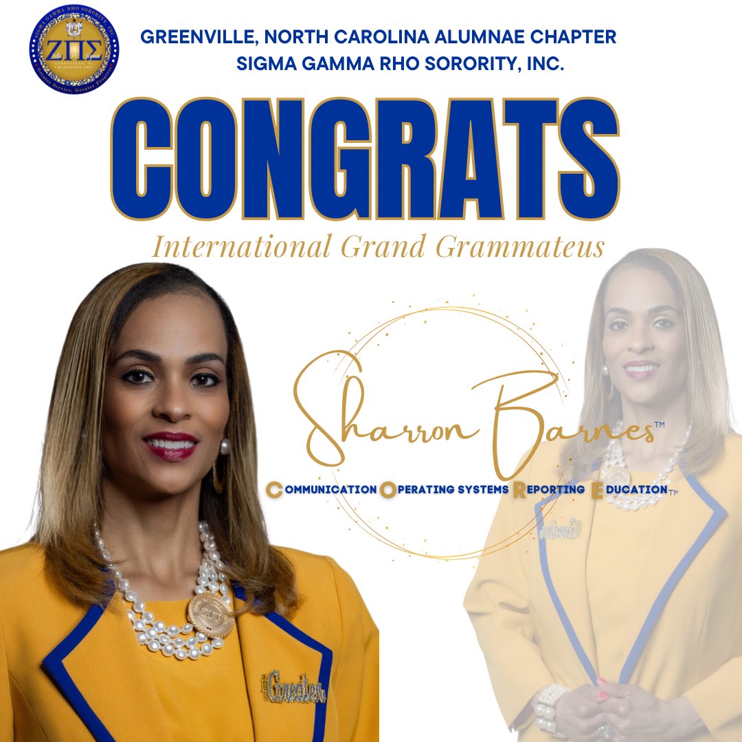 Congratulations is in order for our very on Sharron Barnes, reelected as International Grand Grammateus 2024-2026. 

#SigmaGammaRho  #ZetaPiSigma 
#InternationalGrandGrammateus
#SororSharronBarnes