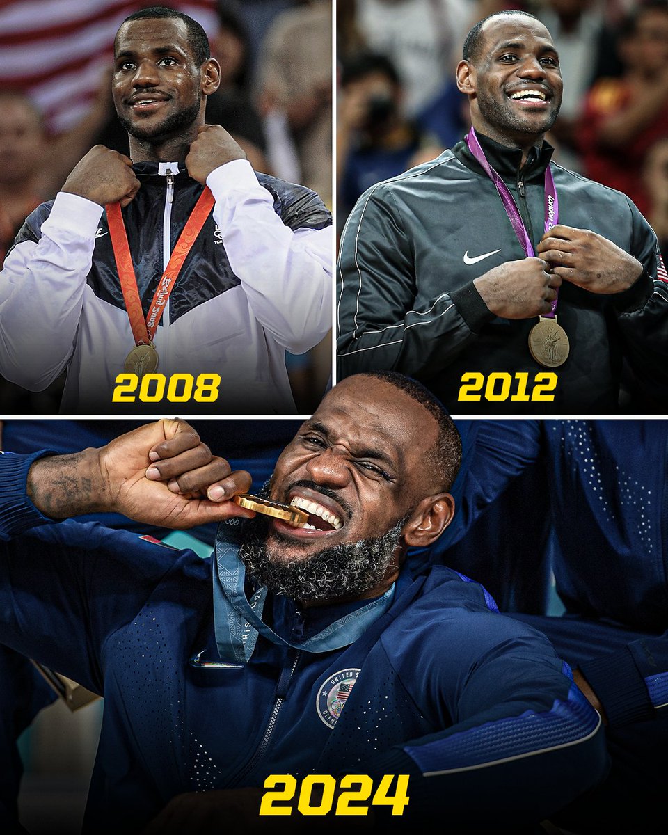 SportsCenter's tweet image. LeBron is the first men's basketball player to win an Olympic gold medal in 3 different decades 🤯