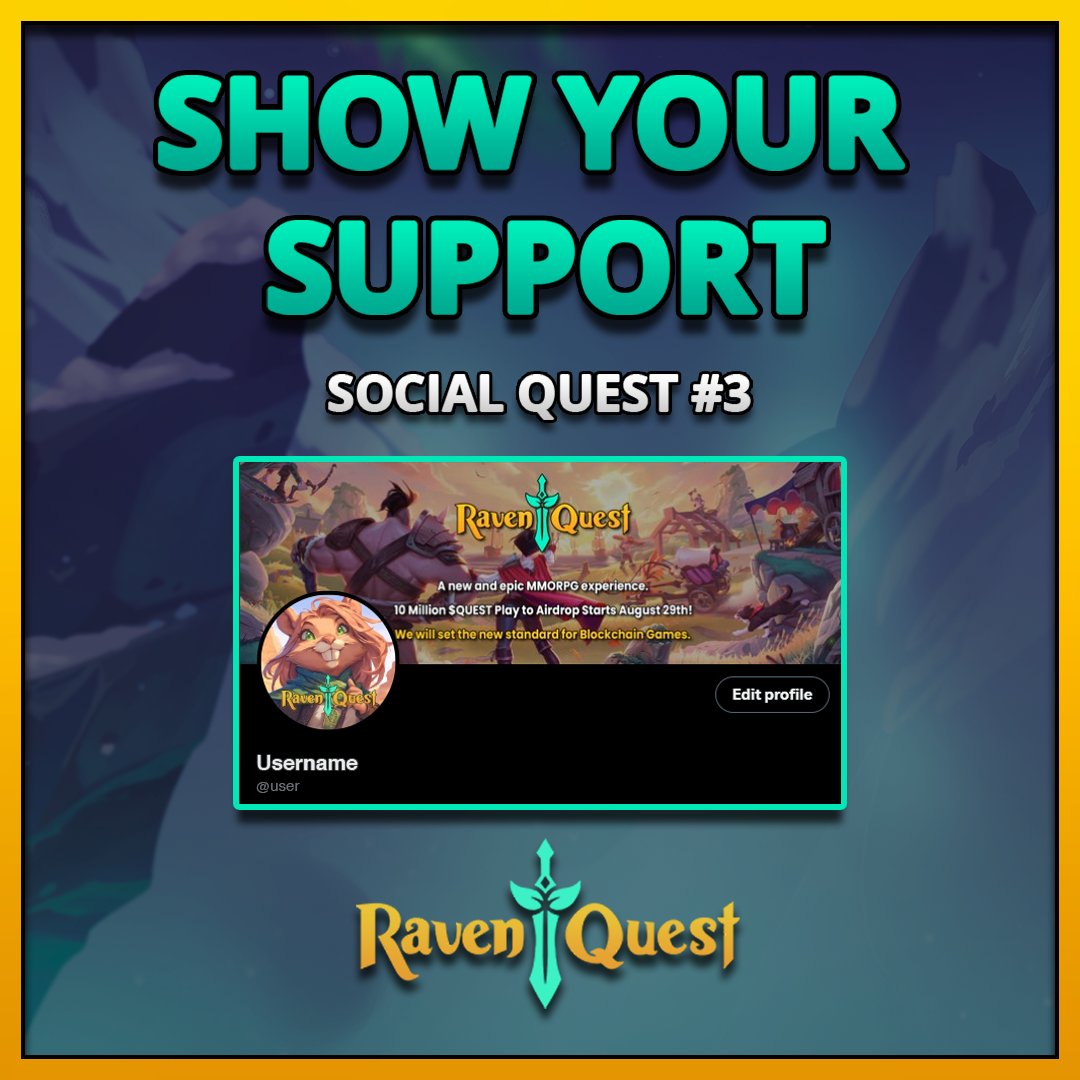 Quest #3 of the 28-Day RavenQuest Social Challenge is here!
Adventurers, your next challenge awaits! ⚔️

This time, it’s all about your Twitter profile... Get ready to show your love for RavenQuest...

Join the 28-Day Social Challenge today and earn epic rewards as we countdown