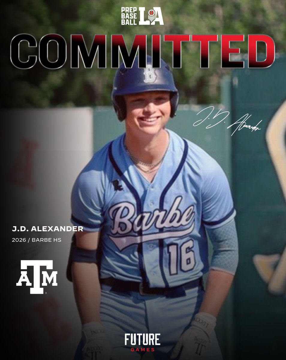 Prep Baseball Louisiana (@prepbaseballla) on Twitter photo Congratulations to 2026 J.D. Alexander (Barbe HS) on his commitment to Texas A&M. Alexander is the 17th commit from our โ23 Future Games team. #BeSeen
<a href="/ShooterHunt/">Shooter Hunt</a> | <a href="/AlexArmandPBR/">Alex Armand</a>
๐ค loom.ly/0wantPM Congratulations to 2026 J.D. Alexander (Barbe HS) on his commitment to Texas A&M. Alexander is the 17th commit from our โ23 Future Games team. #BeSeen
<a href="/ShooterHunt/">Shooter Hunt</a> | <a href="/AlexArmandPBR/">Alex Armand</a>
๐ค loom.ly/0wantPM