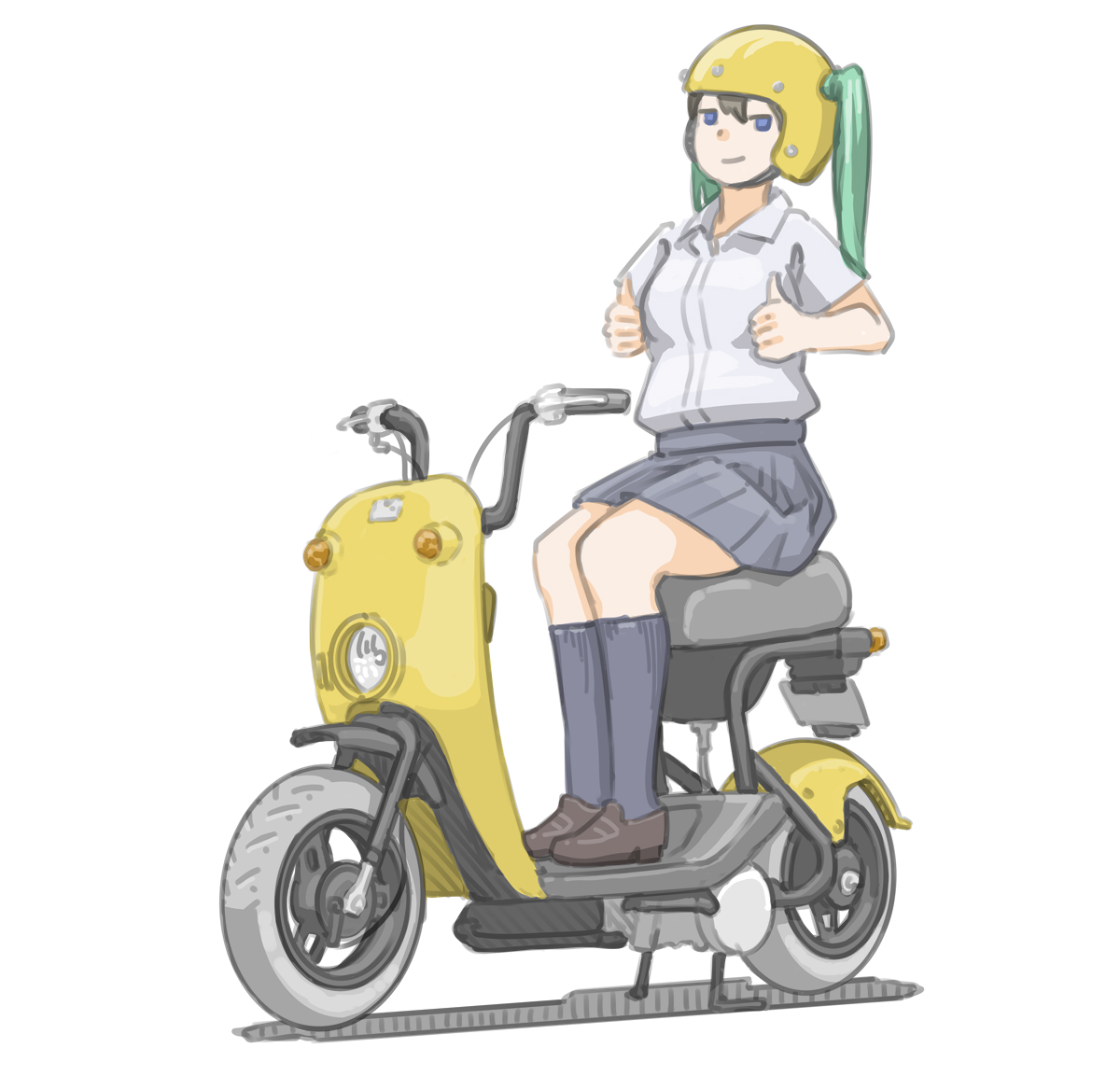 「ツインテール付きのヘルメットを衝動買いした女子です。(スズキ チョイノリ)【再掲」|きわみらい@バイクJKのイラスト描きのイラスト