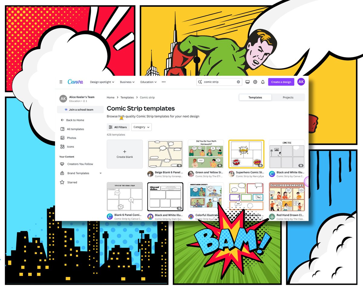 FREE for Educators!

<a href="/Canva/">Canva</a> has comic templates for students. 
 
canva.com/templates/?que…

<a href="/canvaEDU/">Canva Education</a>