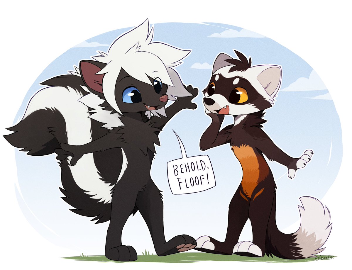 NoxiousSkunk's tweet image. If you&apos;re fluffy and you know it, flaunt it! 
Comm from Aseethe featuring my wonderful partner&apos;s ferret - we&apos;re going for an animation with these two characters in an adventure game fantasy setting soon so that&apos;ll be fun