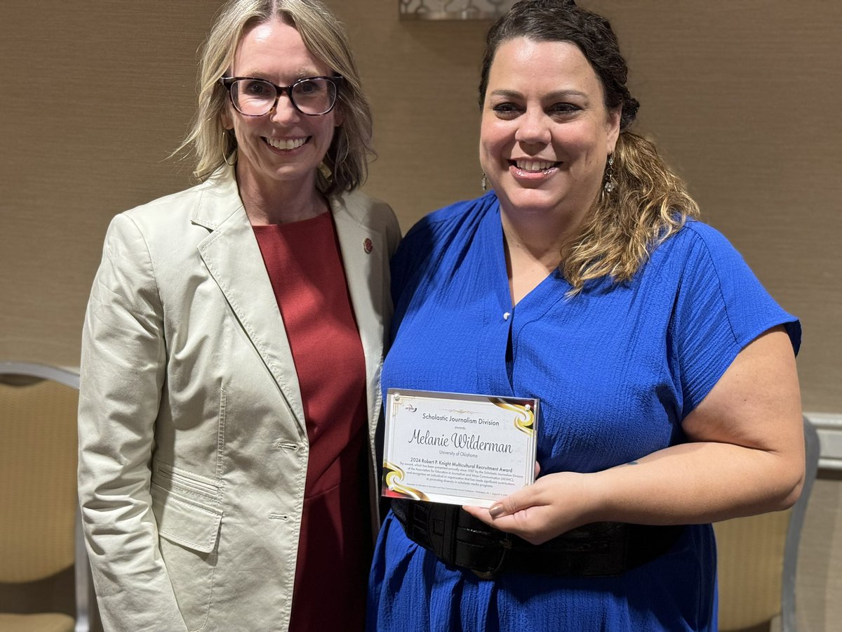 AEJMC_SJD (@aejmcs) on Twitter photo Congratulations to <a href="/GaylordCollege/">Gaylord College</a> Melanie Wilderman for our division’s multicultural recruitment award. #aejmc24 <a href="/MelG_Wild/">Melanie Wilderman, Ed.D</a> Congratulations to <a href="/GaylordCollege/">Gaylord College</a> Melanie Wilderman for our division’s multicultural recruitment award. #aejmc24 <a href="/MelG_Wild/">Melanie Wilderman, Ed.D</a>
