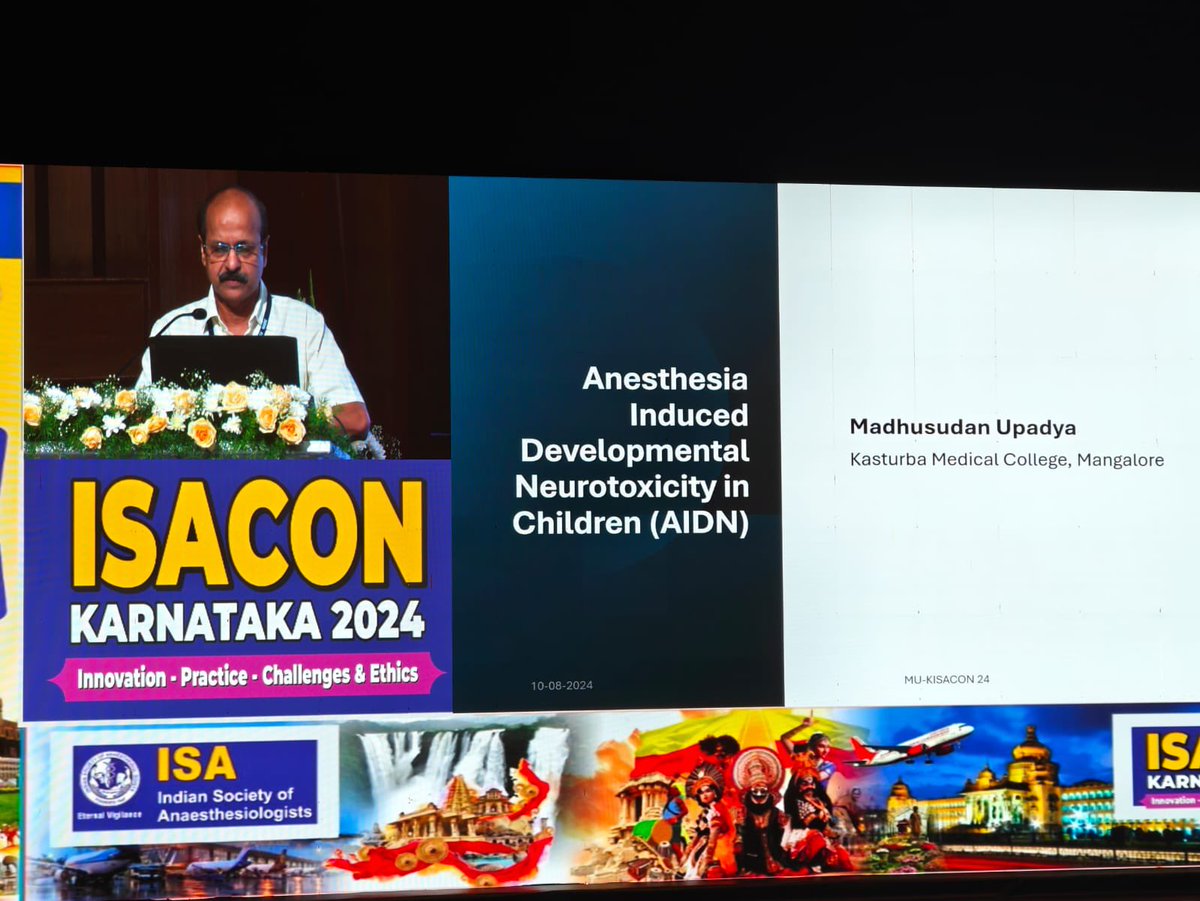 Upadya63's tweet photo. Delivered a lecture on ‘Anesthesia Induced Developmental Neurotoxicity in Children’ during KISACON at Bangalore.
An interesting topic! https://t.co/xNkZFCWzlf