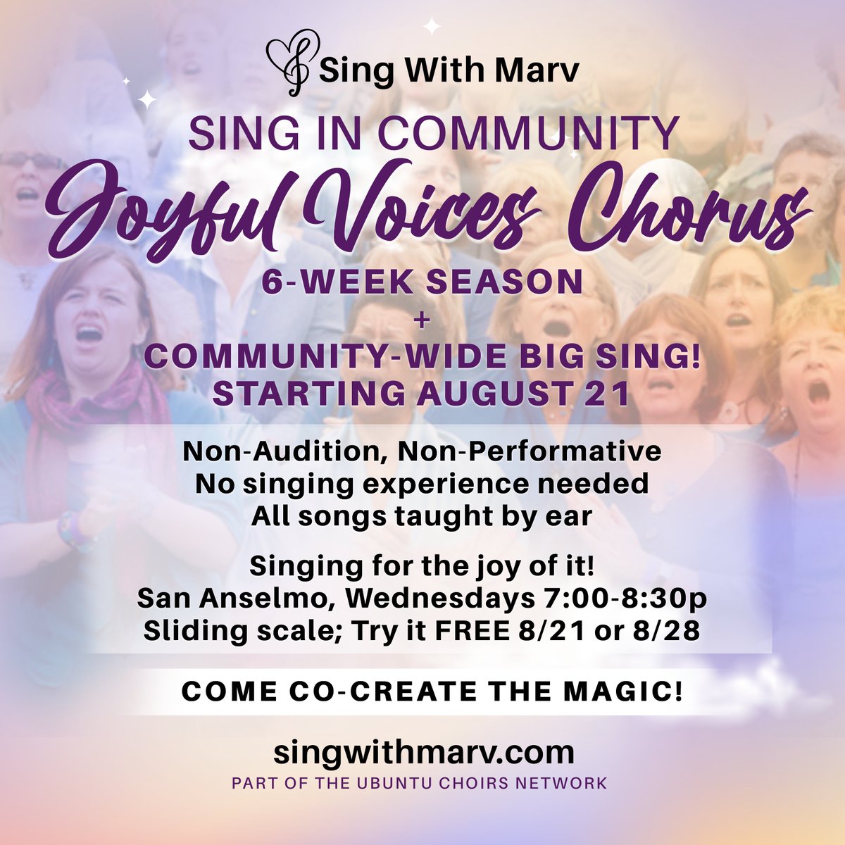 MarvZauderer's tweet photo. It's so easy for *anyone* to join in &amp; sing in our community choir! Easy-to-learn, non-religious, uplifting songs of belonging, healing, hope and joy -- no singing experience  needed, no music to read, and SO. MUCH. FUN. Try it FREE 8/21 or 8/28! Deets: https://t.co/7IcHDhkIRU https://t.co/eNYevosD8R