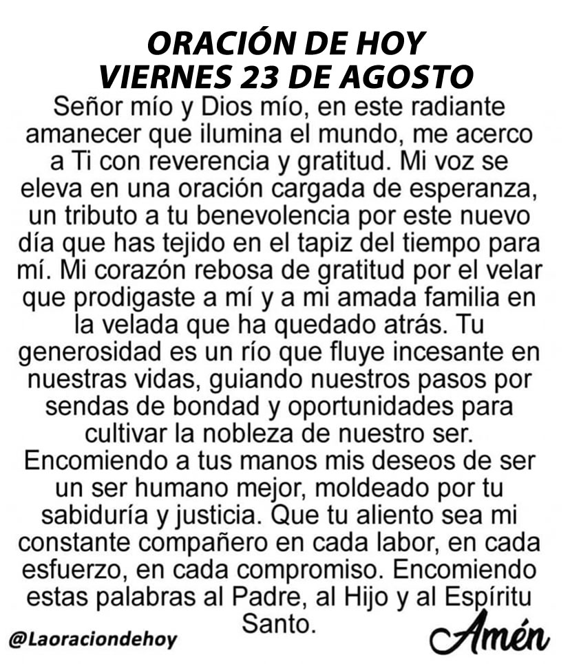 Oración diaria para hoy viernes 23 de agosto de 2024.
