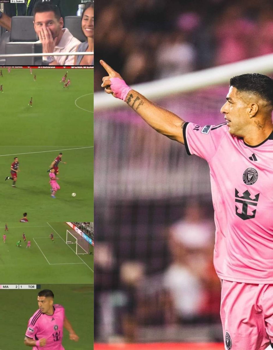 InterDeMiamiCF's tweet image. LUIS SUáREZ 37 años, una rodilla hecha trizas, anota ante Toronto FC por Leagues Cup, picándosela al portero y señala a la grada en el festejo buscando a su mejor amigo, un tal Lionel Messi. La asistencia fue de Jordi Alba, como en el Barcelona. Todos felices. Todo en su lugar.