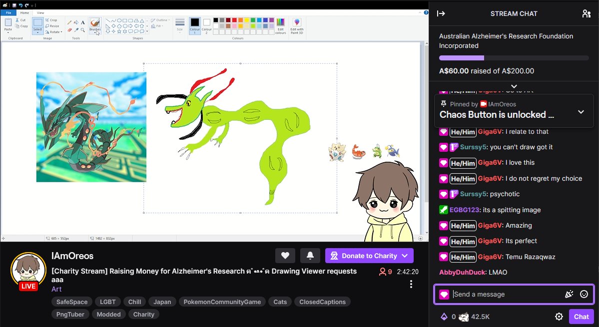 Giga6V's tweet photo. I regret nothing. For a small donation to Alzheimers research, @TheOreos3 will draw a pokemon from memory in ms paint!

Go help him reach that goal!!

https://t.co/uIaWT0cCpQ https://t.co/2ncTOAY6w9