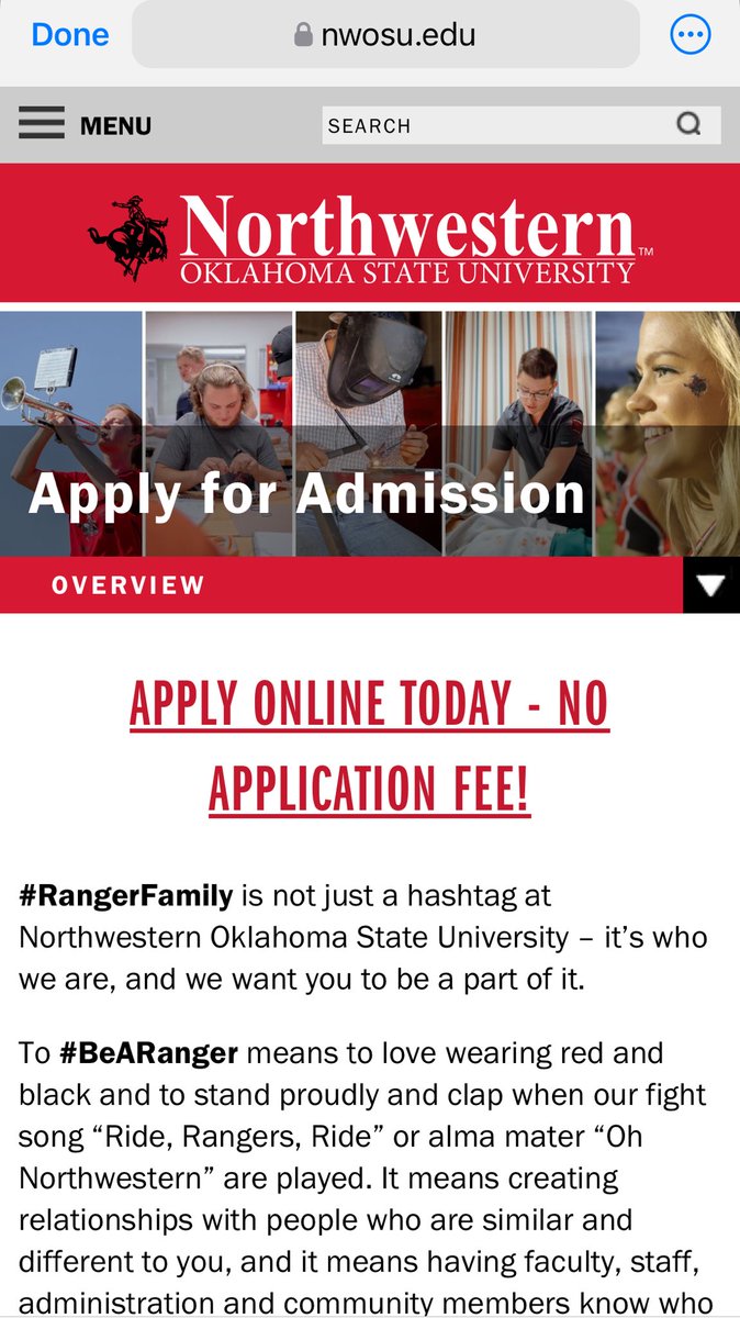 No application fee at Northwestern Oklahoma 

nwosu.edu/apply-for-admi…
