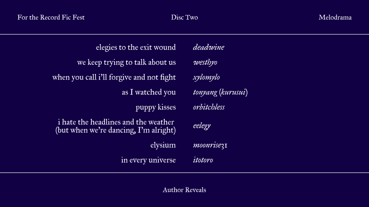 Welcome back, listeners!  It's time to drop this year's Author Reveals!  Who wrote your favorite fics?  See below! 🪩✍️✨