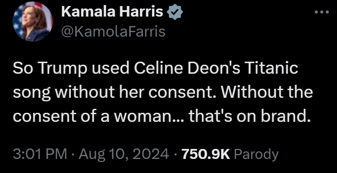 Kamala Harris OWNS Trump for using Celine Deon's Titanic without her permission 👏