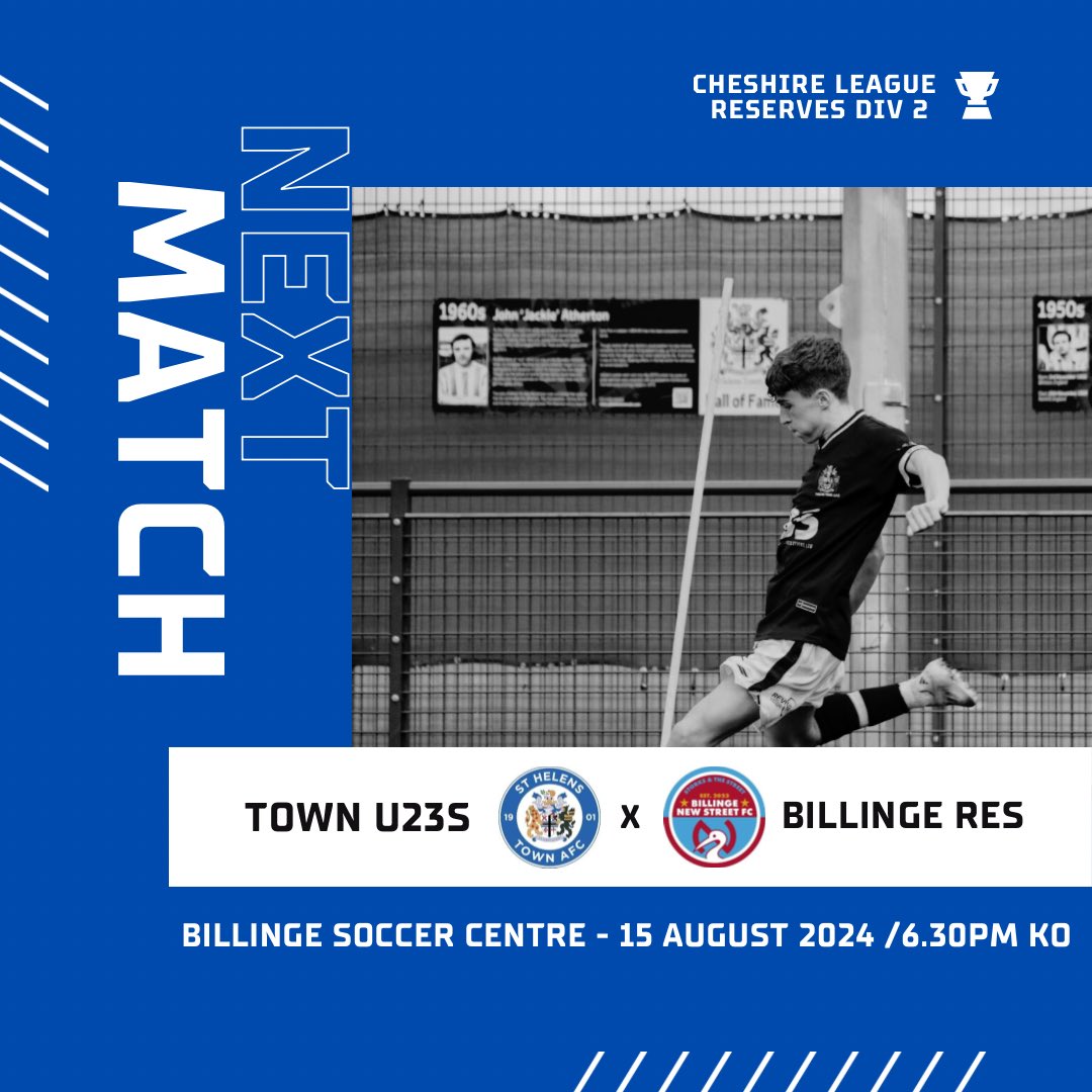 StHelensTownR's tweet image. We look to continue our great start to the season with our first midweek fixture.
Thursday 15th August 2024
🆚 @BillingeFC Res
🏆 Cheshire Res Div 2
🏟️ Billinge Soccer Centre
⌚ 6.30pm
#midweekfixture #TownTeamTogether
