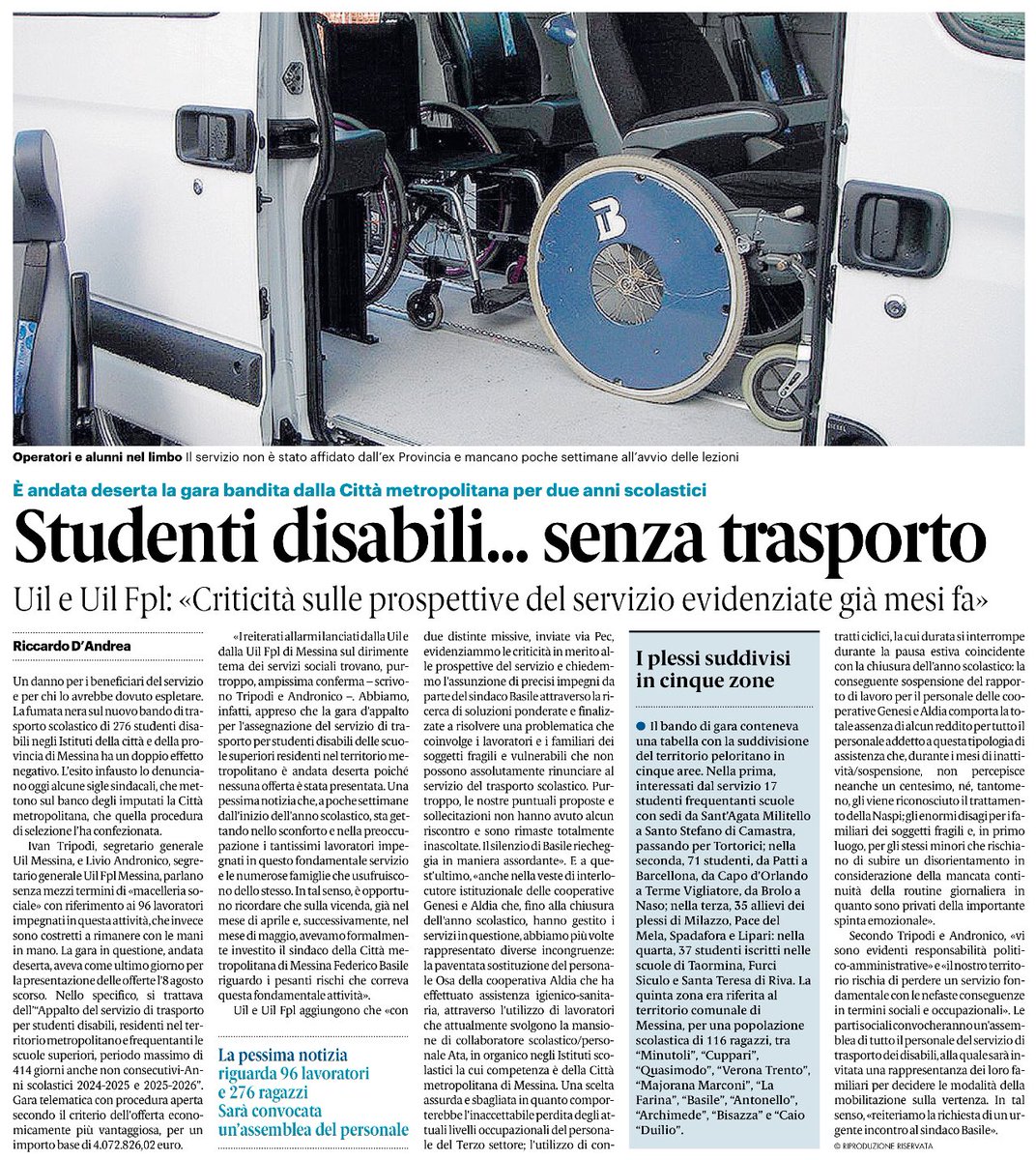 UILmessina's tweet photo. 🔵Gazzetta del Sud (11.8.2024)🔵
#uil #uilfpl #messina #lavoro #disabili #diritti #occupazione #nomacelleriasociale https://t.co/fHvSRb7mpX