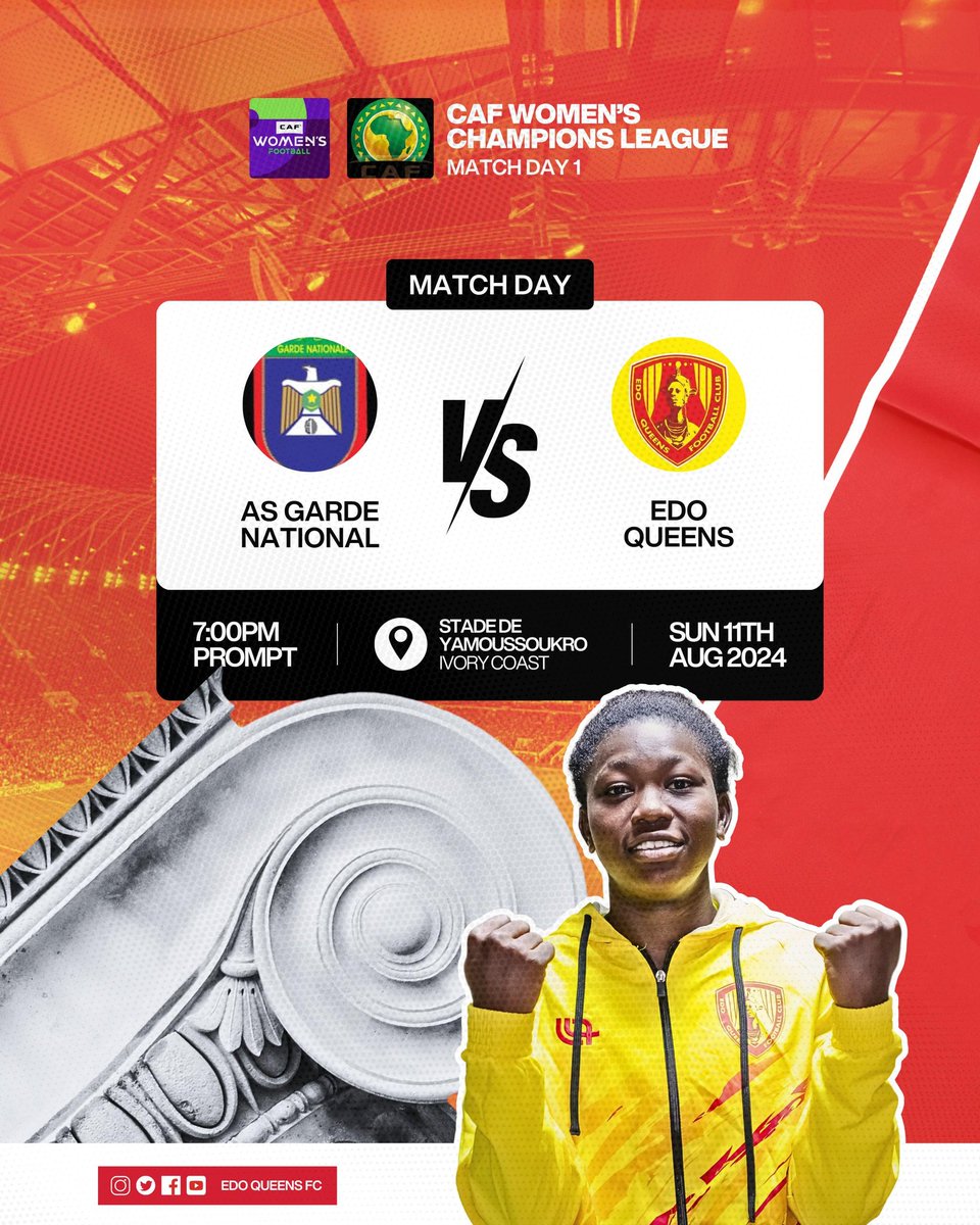 🏆 Match day 1 🏆
Predict the correct scores  for a chance to win an Edo Queens FC Jersey. 

Comment your predictions below. 
Tag &amp; share this post with your friends.

🏆 Prizes:
The top 10 winners with the correct predictions receive an exclusive Edo Queens FC Jersey!