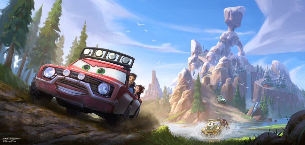 DrewDisneyDude's tweet photo. OFFICIAL concept art for the TWO Cars-themed attractions coming to the reimagined section of Frontierland at Magic Kingdom! https://t.co/WT6SniLeW0