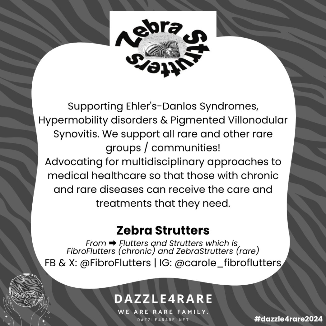 scrufton73's tweet photo. It's time to #StrutYourStripes & #Dazzle4Rare ๐ฆ ๐ฆ๐ฆ
#rarediseaseawareness #raredisease #ultrarare #chronicillness #undiagnosed #undetermined #underservedcommunities
#fluttersandstrutters #ZebraStrutters
#communitysupport #D4R https://t.co/8f4j8B3euF