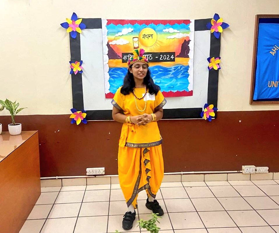 "Inspiring performance by Anushree Khokhar of Class X-D at APS, delivering a powerful rendition of  
'कृष्ण की चेतावनी' through her poem. A remarkable presentation. #WomenEmpowerment #Ahlconintl <a href="/ashokkp/">Ashok Pandey</a> <a href="/y_sanjay/">Sanjay Yadav</a> <a href="/pntduggal/">PUNEET DUGGAL</a> <a href="/kandhari_ekta/">Ekta  Kandhari</a> 
 <a href="/sdg4all/">AhlconIntl4SDGs</a>