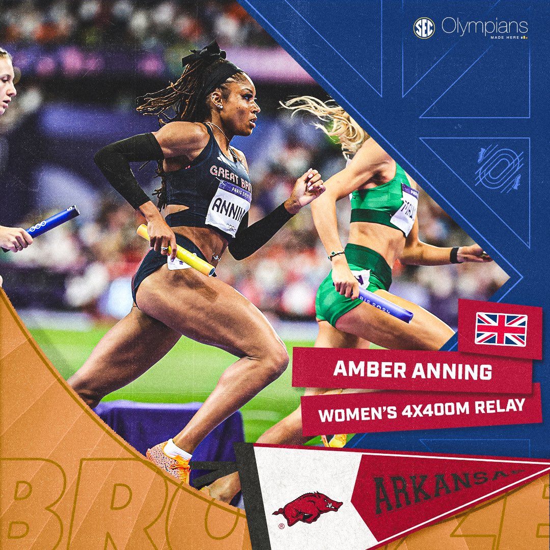 SEC's tweet image. Dug deep to secure another medal for GB! 😤

👤 Amber Anning
🥉 Women’s 4x400m Relay
👟 @RazorbackTF 

#OlympiansMadeHere x #ItJustMeansMore
