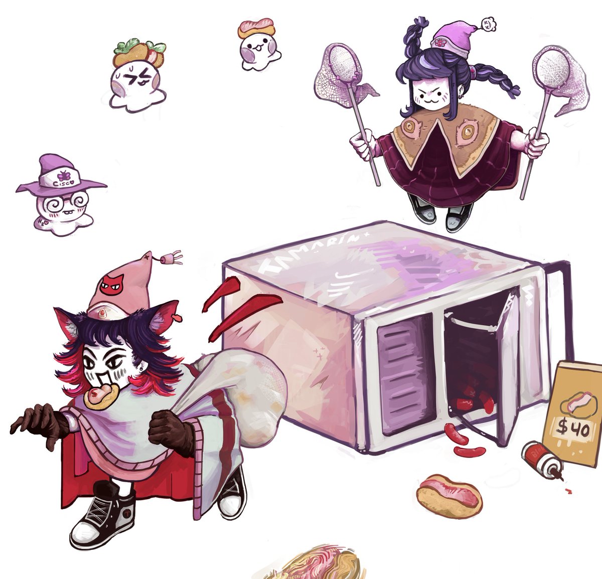 Around Chile theres these silly little wizards that swipe ur completos 😿

ocs from: <a href="/spwooqi/">wooqi</a> and <a href="/hechium/">Hechium</a>