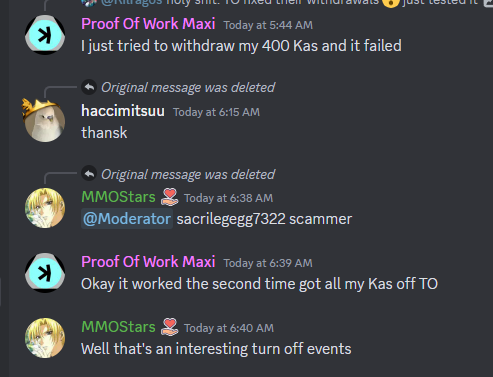 MMOStars's tweet photo. @bankoncrypto #exchane section on official kas discord, got couple of people finally getting their coins off it. https://t.co/XdCm5utrfg