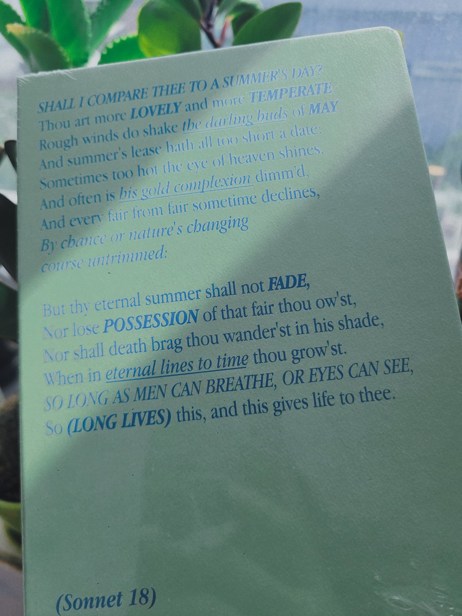 문송러로서 지나치기 힘들었던 노트...
소네트18번인데 연록색에 파란색이기까지함