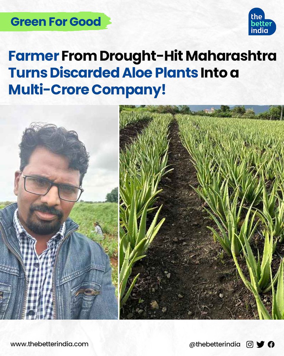 thebetterindia's tweet photo. In Maharashtra’s Satara district, where droughts often turned fields barren, farmer Hrushikesh Jayasing Dhane turned adversity into opportunity. 

#SuccessStory #Entrepreneurship #AloeVeraMagic

[ Maharashtra, Small business, local business, innovation, entrepreneurship ] https://t.co/4YhIUVZ7Mj