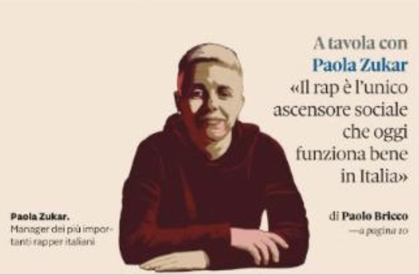 Oggi su <a href="/sole24ore/">IlSole24ORE</a> sono A Tavola Con Paola Zukar. La donna che ha inventato in Italia l'industria del rap. La manager di Fabri Fibra, di Marracash e di Madame. Per lei "il rap è l'unico ascensore sociale che funziona". Mi sa che Paola ha ragione. Il ritratto è di <a href="/ivancanuillus/">Ivan Canu</a>