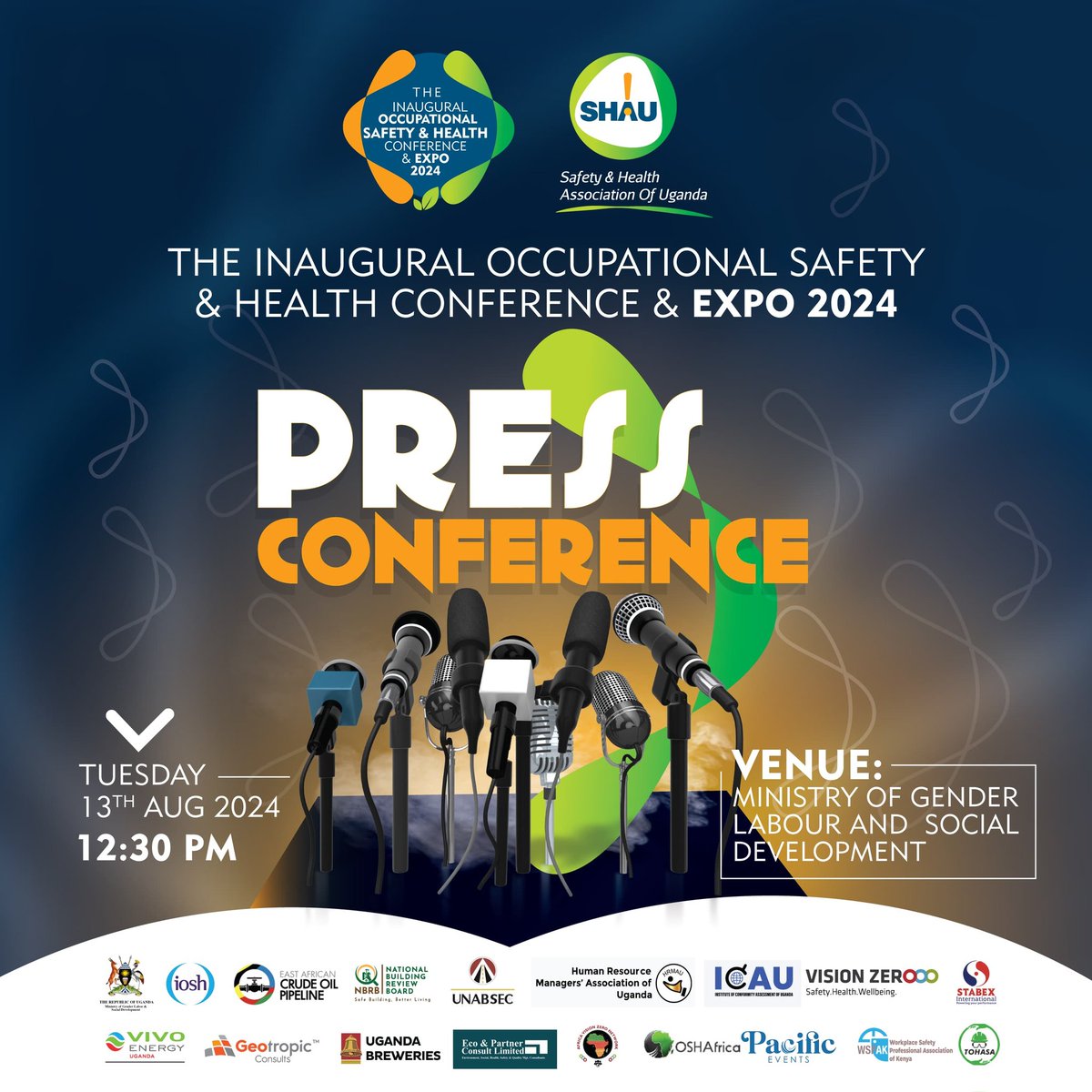 SHAUonline's tweet photo. Media Alert!
Join us on Tuesday, 13th August at 12:00 pm at the @Mglsd_UG , Kampala, Uganda, for a press conference with the guest of Honour Hon. @EstherAnyakun Discussing the #OSHConference and latest developments for a safer work environment. #PressConference #Uganda" https://t.co/HDxbE0EN7Q