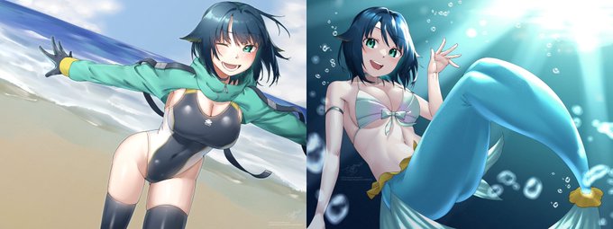 #夏の創作クラスタフォロー祭り 
#三連休はフォロワーさんが増えるらしい 
#私はこういう絵師です見た絵師全員参加
競泳水着!🩱
人魚!🧜‍ 