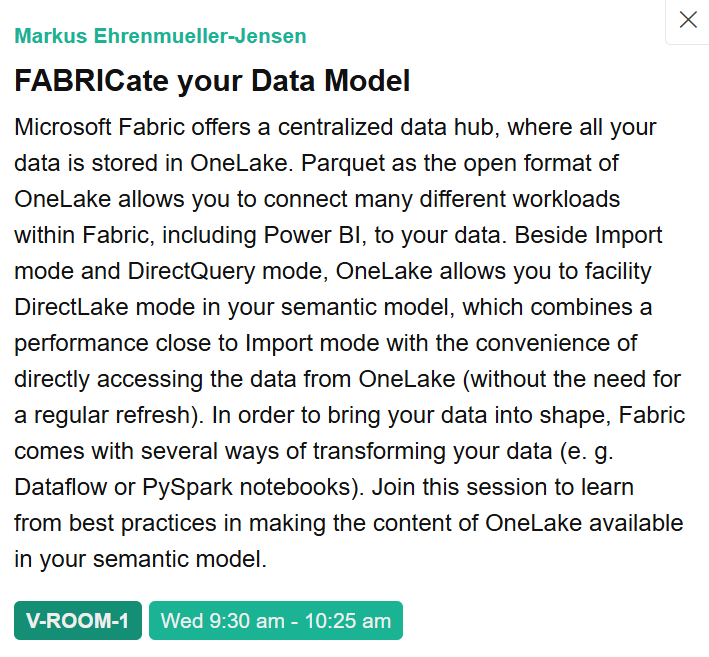 🌟Future Data Driven summit 2024 - daily session review

Topic: FABRICate your Data Model
Speaker: <a href="/MEhrenmueller/">Markus Ehrenmüller-Jensen</a> 

Making the content of OneLake available in your semantic model.

Register today! datadrivencommunity.com/fdd2024registr…

#Microsoft #fabric #data #FutureDataDriven #PowerBI