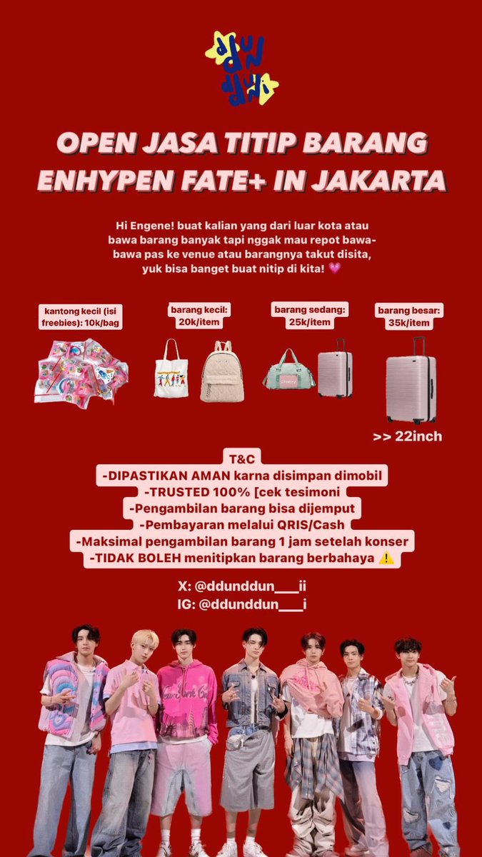 ddunddun___ii's tweet photo. Hi Engene!

WTS WTB Open Jasa Penitipan / Titip Barang: 

✨ Enhypen Fate+ in Jakarta ❤️

📍Parkiran Hall 10 ICE BSD
⏰ 10 pagi - slot penuh

Yuk langsung DM kita untuk booking slot! 

✅ Trusted
✅ Group Chat
✅ Payment menggunakan QRIS/Cash

#ENHYPENinJakarta
#FATEPLUSINJAKARTA https://t.co/rZzlpNyvgc