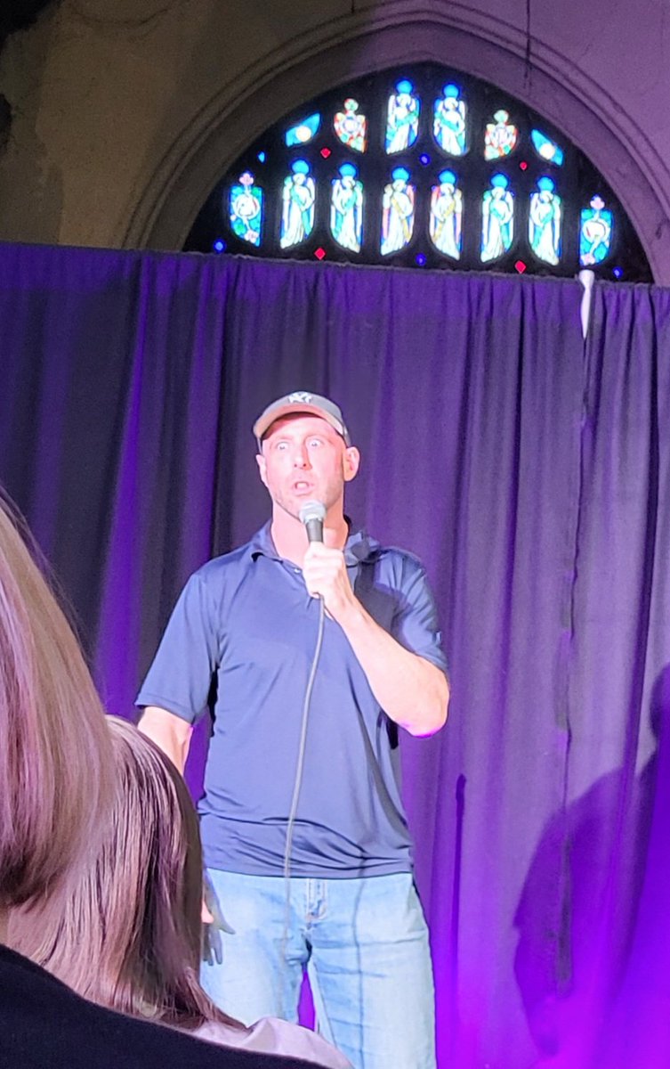 VickyHog's tweet photo. @TheCCChester with comedy chum @OspreyRef A stellar line up @DaveLongleyNC9 #HattyPreston and headliner @dannymccomedy with the wonderful @Hayles_Ellis as MC. So many laughs Great venue Office Olympics, get your 20p s ready fellas 🤮 https://t.co/ElGJRX1sDB