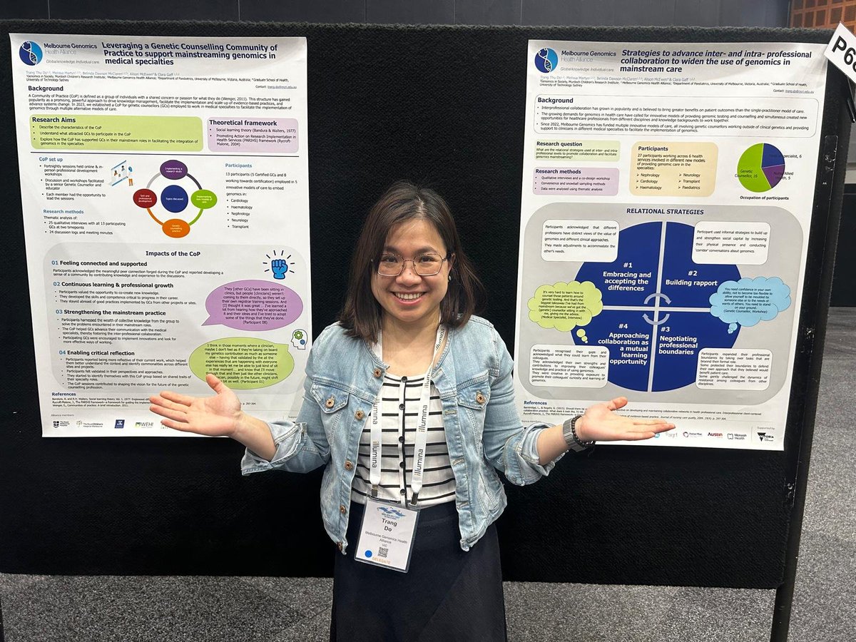 Trang Do, PhD (@trangdo88) on Twitter photo If you're at #hgsa2024 in Gold Coast, plz check out our posters 68 & 69 about a Community of Practice for genetic counsellors and Relational strategies to advance collaboration to promote #genomics use in mainstream care #47hgsa2024 <a href="/MelbGenomics/">Melbourne Genomics Health Alliance</a> <a href="/MCRI_for_kids/">Murdoch Children's Research Institute (MCRI)</a> <a href="/drbelindadawson/">A/Prof Belinda Dawson (McClaren)</a> If you're at #hgsa2024 in Gold Coast, plz check out our posters 68 & 69 about a Community of Practice for genetic counsellors and Relational strategies to advance collaboration to promote #genomics use in mainstream care #47hgsa2024 <a href="/MelbGenomics/">Melbourne Genomics Health Alliance</a> <a href="/MCRI_for_kids/">Murdoch Children's Research Institute (MCRI)</a> <a href="/drbelindadawson/">A/Prof Belinda Dawson (McClaren)</a>