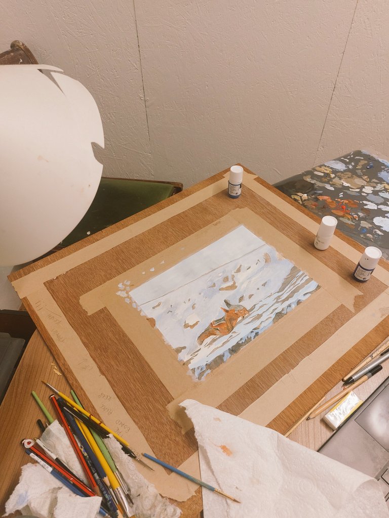 Here we go! First big painting underway...straight into the deep end of acrylics.