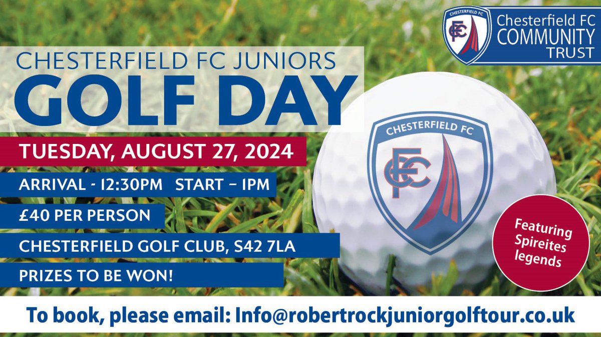 Robert Rock (@robertrock_golf) on Twitter photo Morning! Please support us raising money for the <a href="/ChesterfieldYth/">Chesterfield FC Youth Academy</a> <a href="/ChesterfieldFC/">Chesterfield FC</a>
Enter a team via <a href="/robrockgolftour/">Rock Junior Golf League</a>
Everyone welcome Morning! Please support us raising money for the <a href="/ChesterfieldYth/">Chesterfield FC Youth Academy</a> <a href="/ChesterfieldFC/">Chesterfield FC</a>
Enter a team via <a href="/robrockgolftour/">Rock Junior Golf League</a>
Everyone welcome