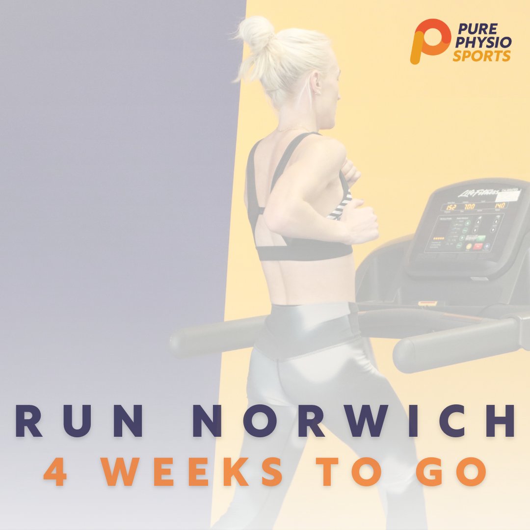 4 Weeks to #RunNorwich! Are you feeling the pre-race nerves? 👟

Don't worry, Pure Physio Sports is here to help you cross the finish line strong 🏁

Here are our top tips to keep you injury-free 🏃
* Listen to your body
* Stretch regularly
* Strengthen your core

#SportsPhysio