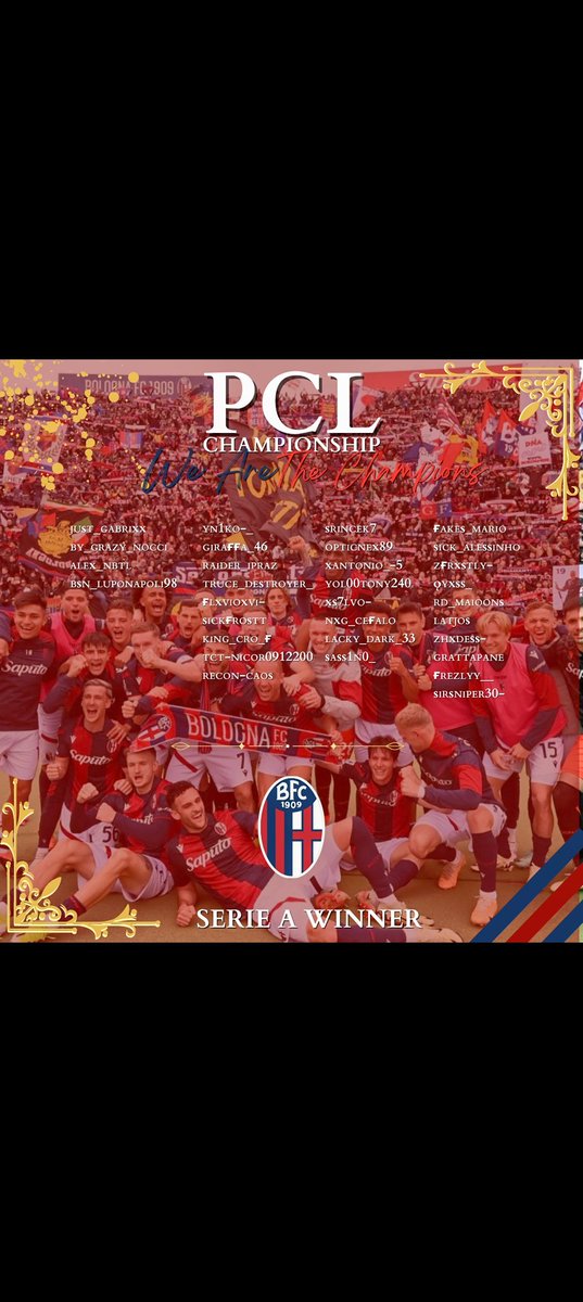 🔴 ROSTER BOLOGNA PCL 🔵
🇮🇹🏆 SERIE A WINNER 🏆🇮🇹
@proleaguez