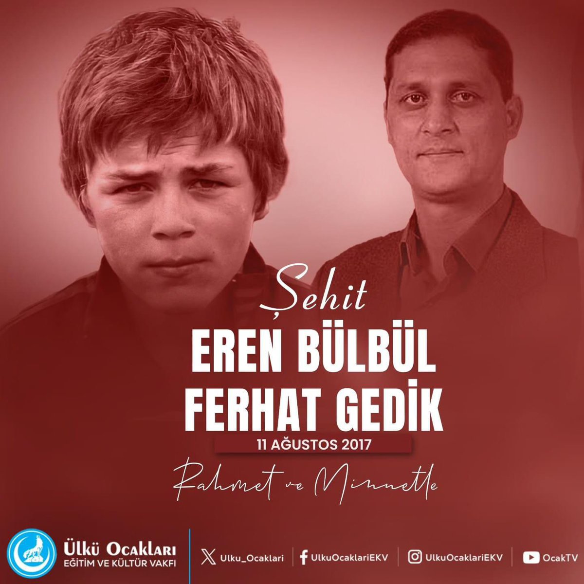 11 Ağustos 2017'de Trabzon'un Maçka İlçesinde Pkk'lı Hain Teröristler Tarafından Şehit Edilen Eren BÜLBÜL ve Astsubayımız Ferhat GEDİK'i Rahmet ve Minnetle Anıyoruz.
<a href="/OzgurSOLAK20/">Özgür SOLAK</a>