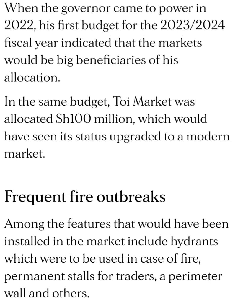 Why is a governor "donating"?
This is absurd!
The improvement of Toi Market was already budgeted for! What was the money allocated to Toi Market, in the budget, used for <a href="/SakajaJohnson/">Sakaja Arthur Johnson</a>?