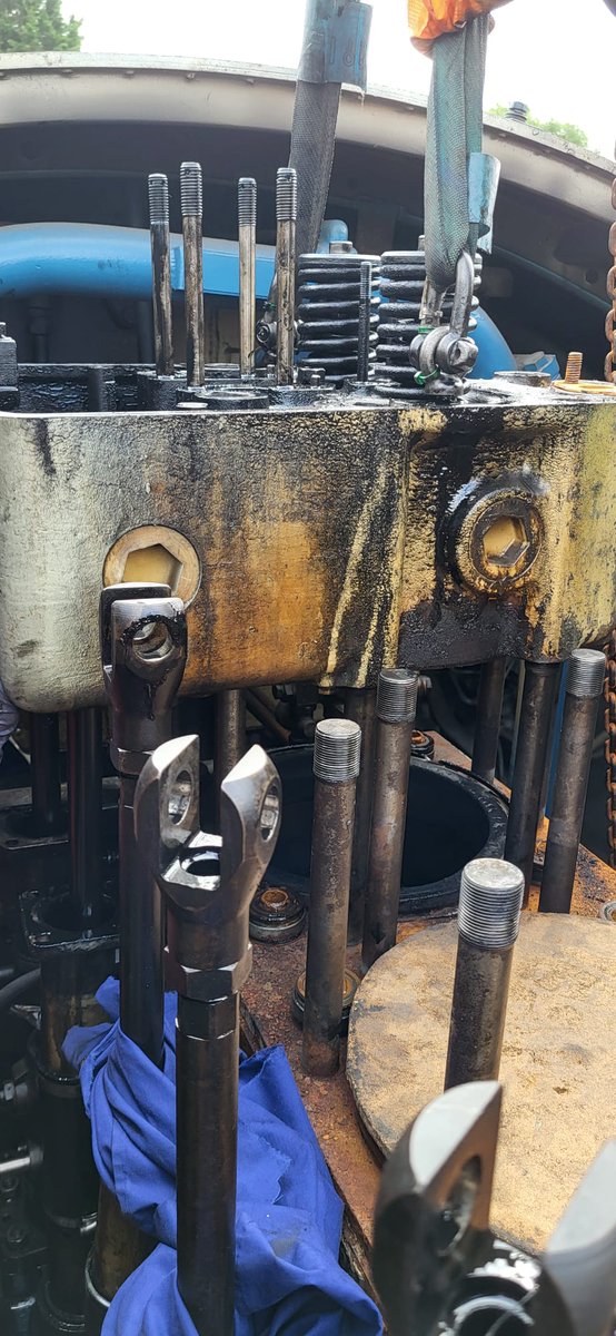 DrewittRichard's tweet image. The engine overhaul of 24081 @GWSR has got off to a great start. The heads were all removed without any broken head studs! The main reason for the overhaul was a worsening water leak on one of the heads. The last works overhaul was in 1975, almost 50 years ago! #Class24
